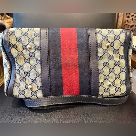 Classic Vintage Gucci Sherry Line Speedy Boston Navy Blue Bag - Picture 8 of 13